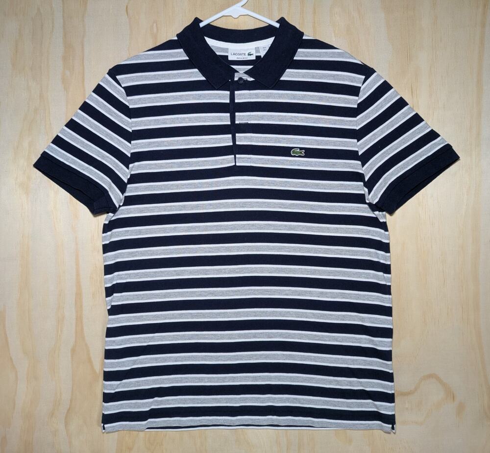 Lacoste Men's Large Regular Fit Striped Pique Cotton Mesh Polo Shirt